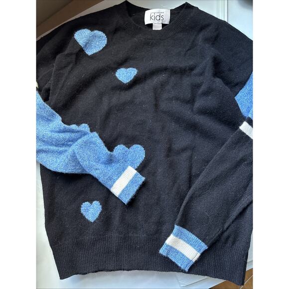 Autumn Cashmere Girls Pullover Sweater Black blue Hearts print sz 12 New - Picture 7 of 10
